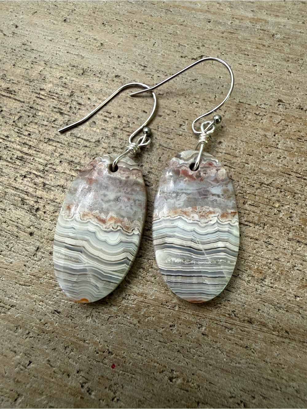 Handmade Agate Drop Earrings in Soft Gray and Cream